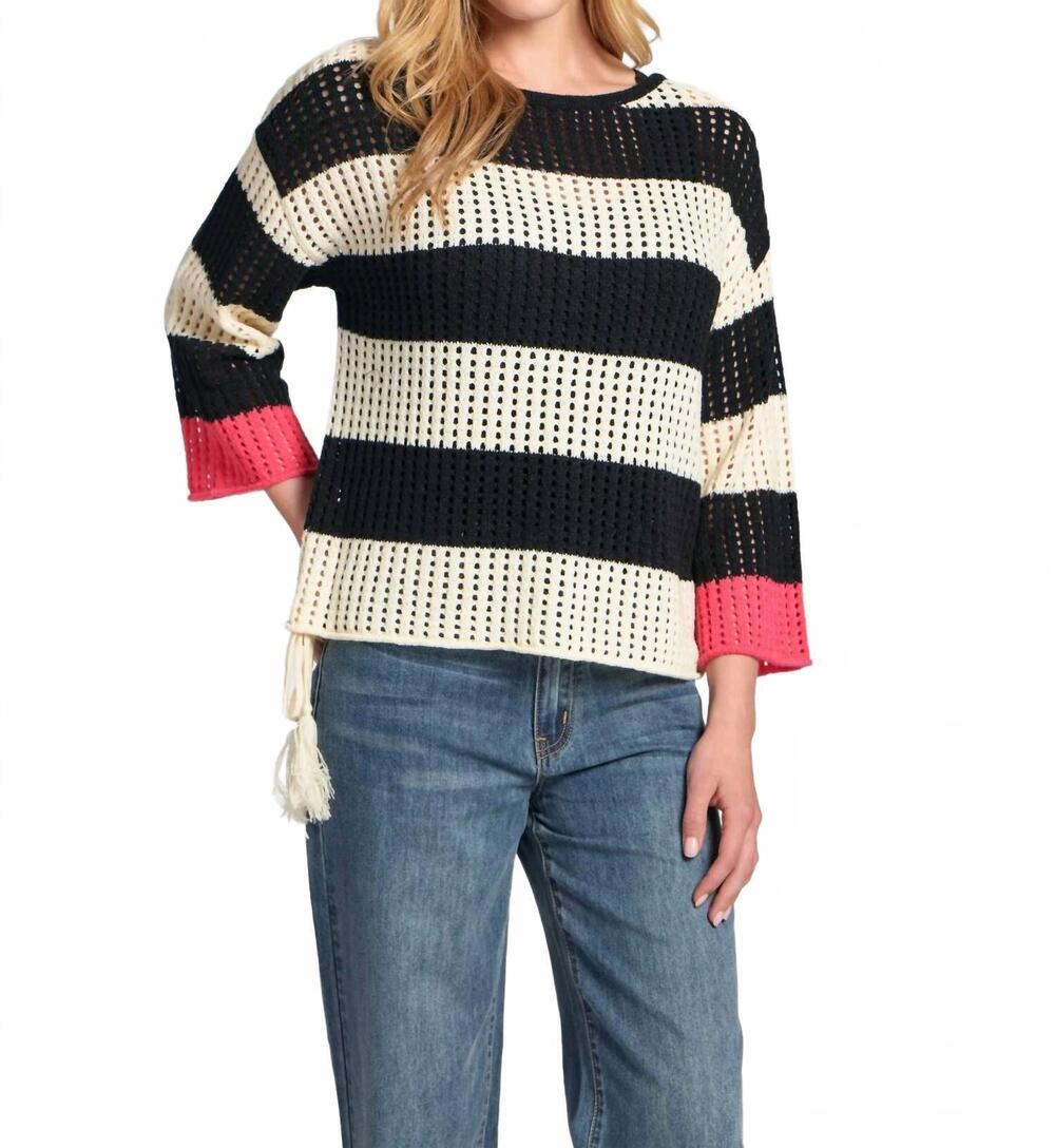 NEW APNY stripe modern crocket tape yarn sweater in black multi